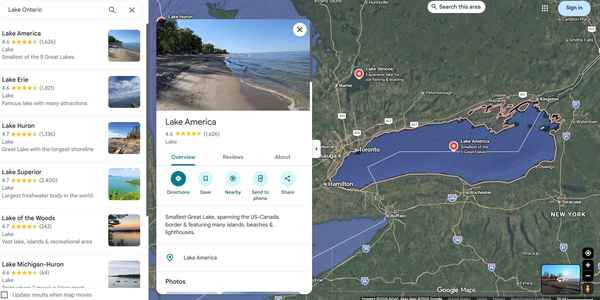 Google Maps меняет название озера Онтарио после указа Трампа