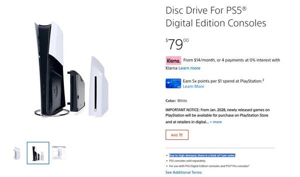 Sony ограничила продажи дисководов для PS5 Digital Edition и PS5 Pro — из-за подскочившего спроса