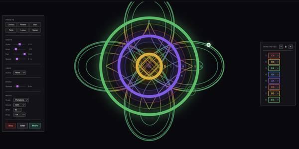 Рисуйте генеративные композиции в своем браузере с помощью Musical Spirograph.